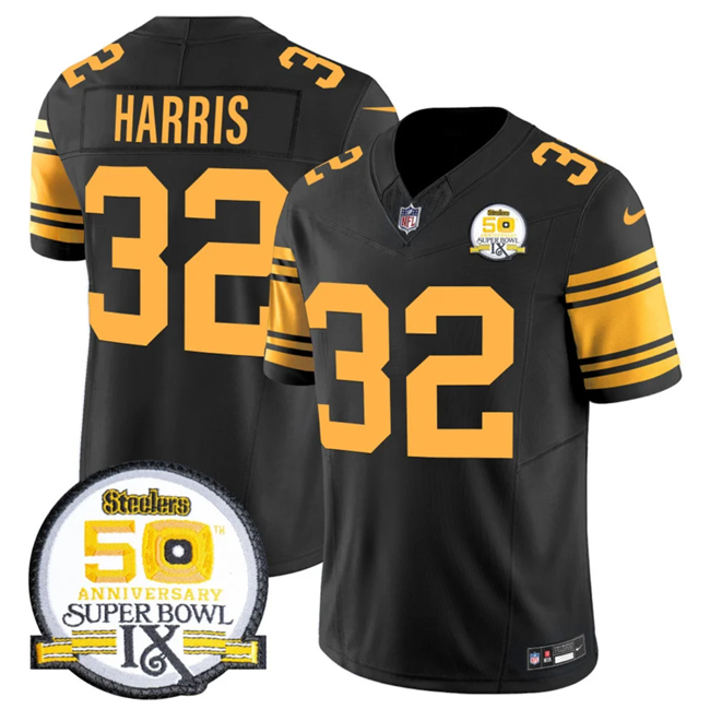 Men's Pittsburgh Steelers #32 Franco Harris Black 2024 F.U.S.E. 50th Anniversary Of Super Bowl IX Color Rush Limited Football Stitched Jersey